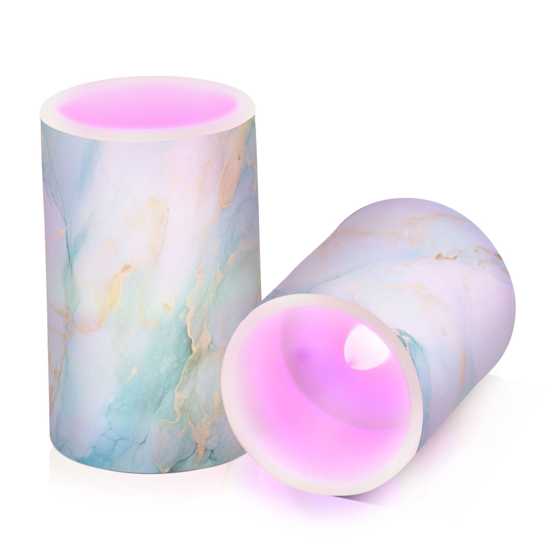 Aqua White Marble Flameless Candles with Remote Timer LED Battery Operated Flickering Candle Light for Festival Wedding Home Party