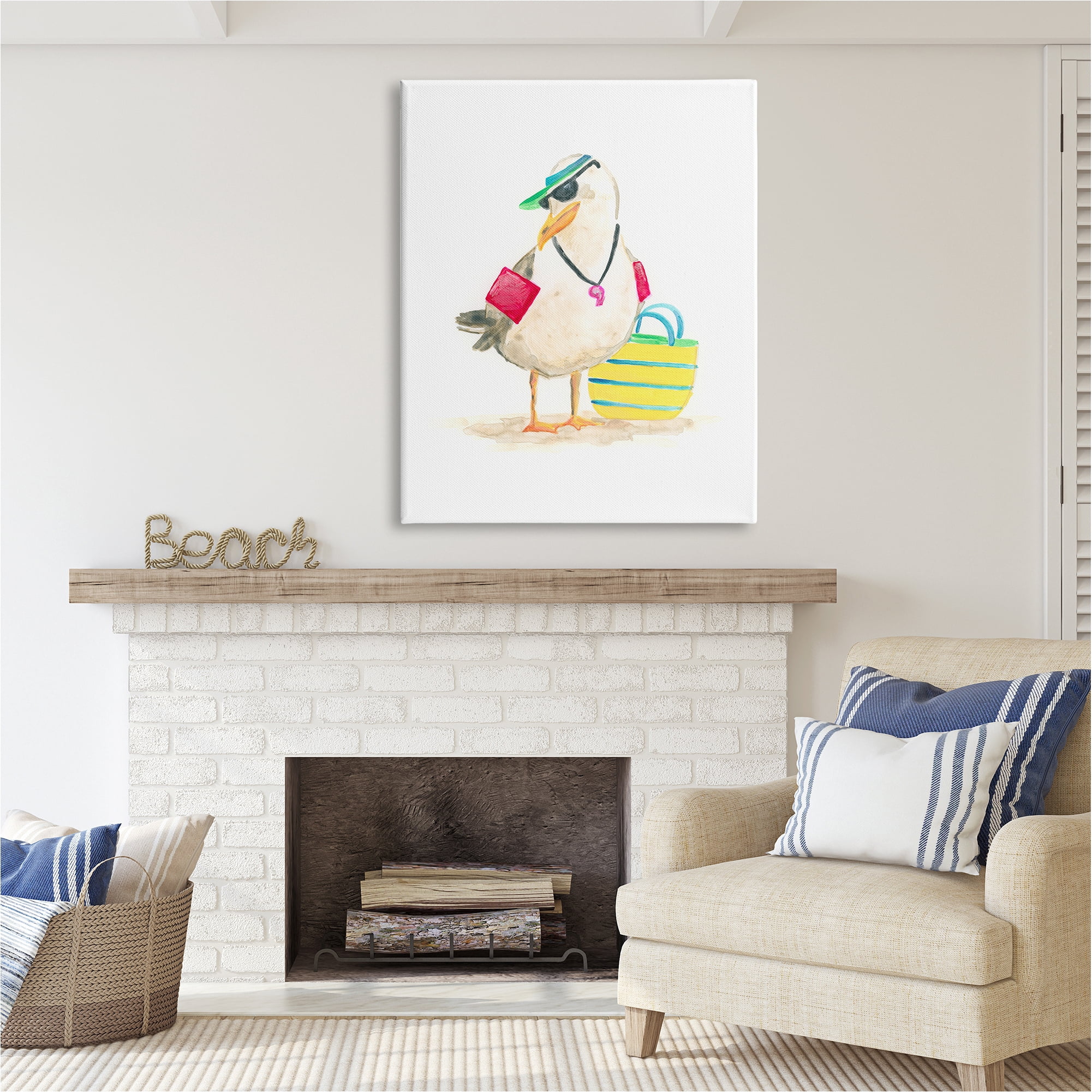 Stupell Industries Beach Lifeguard Seagull Animals & Insects Painting Gallery Wrapped Canvas Art Print Wall Art, 36 x 48
