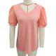 thumbnail image 1 of Blusa de verano con escote en V, ribete de encaje y mangas cortas abullonadas, corte holgado, color naranja y rosa, XXL, 1 of 3
