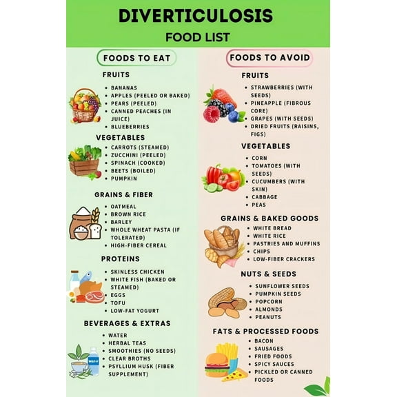 DIVERTICULOSIS FOOD LIST poster  Healthy Food List poster