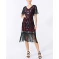 thumbnail image 3 of Fringe Flapper Outfit 1920S Sequined Short Sleeve Tassel Hem Long Dresses, 3 of 6