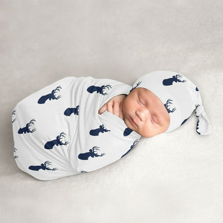 UPC: 0846480085065 | Woodland Deer Navy White Baby Cocoon and Beanie Hat Set by Sweet Jojo Designs