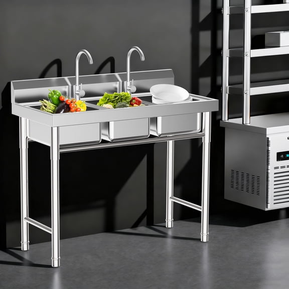 3-Slot Laundry Sink, 441lbs Stainless Steel Modern Sink, for Kitchen and Bathroom, 11*9*7in