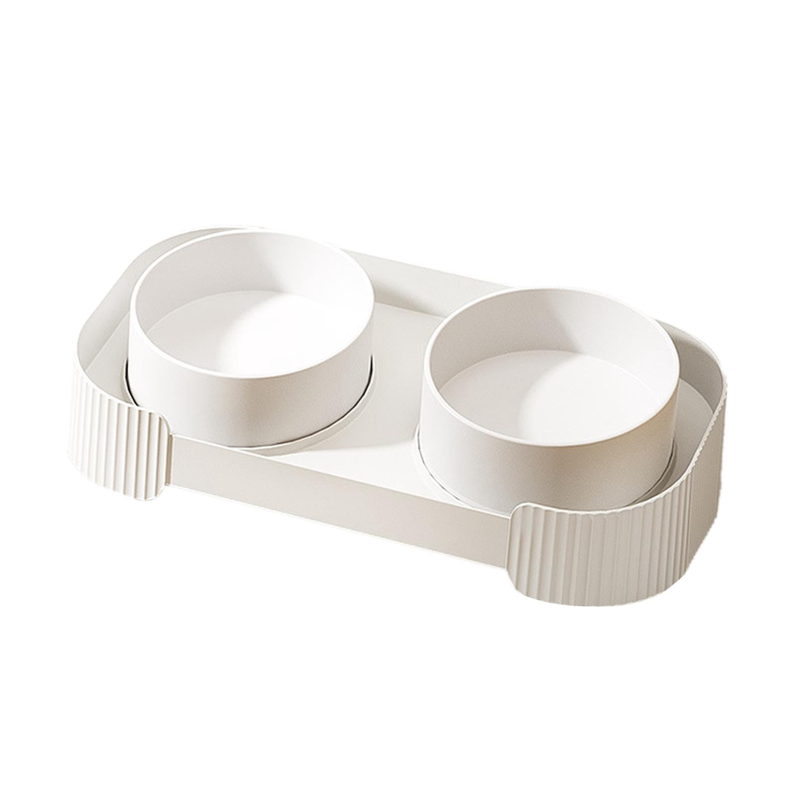 Fzaqwen Ceramic Elevated Cat Bowls Double Cat Food and Water Bowl Dishes for Indoor Cats white