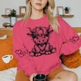 thumbnail image 6 of ersvoioy Womens Cow Print Sweatshirt Crewneck Loose Fit Long Sleeve Hoodless Pullover for Fall Hot Pink L, 6 of 6