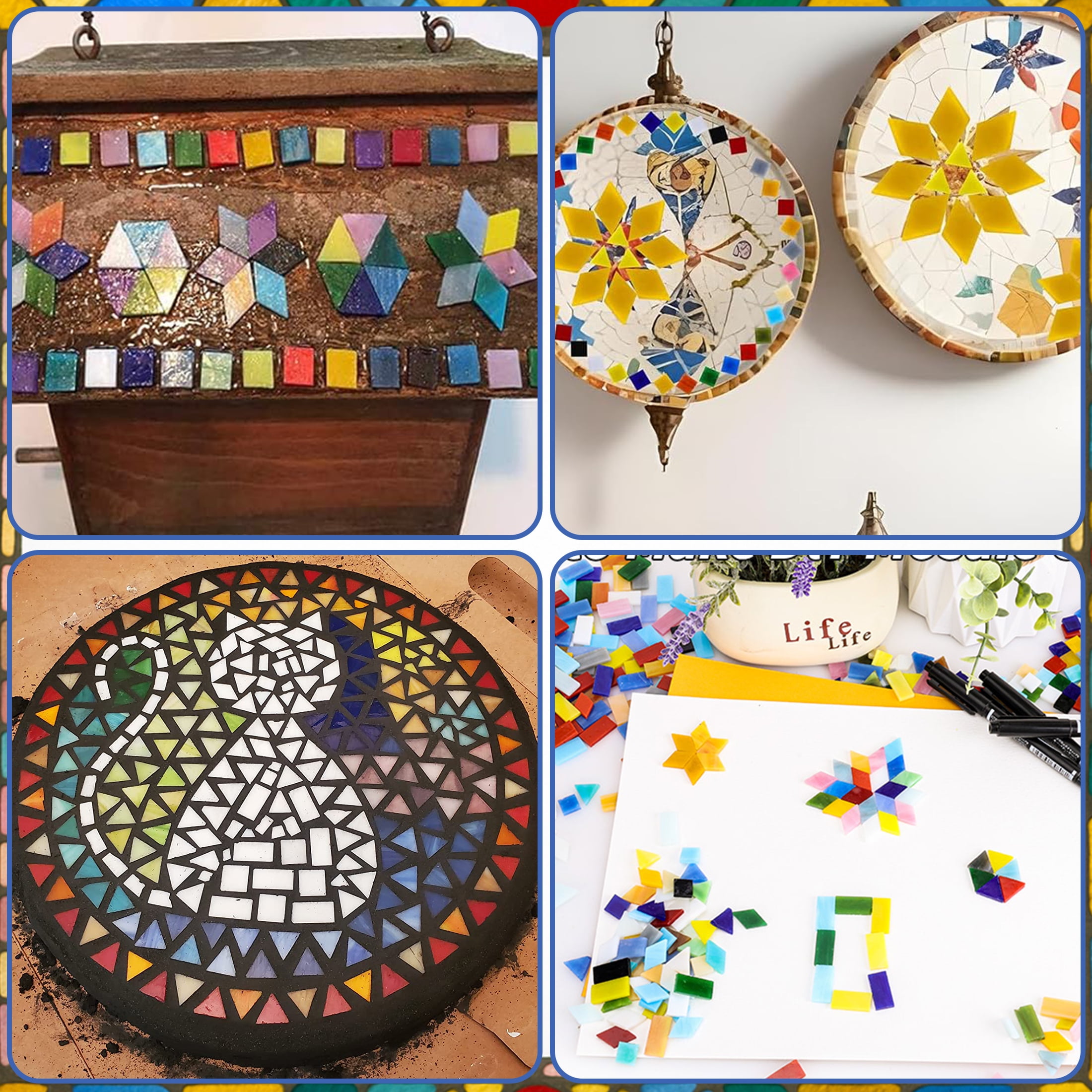 Yalumo 1100 Pieces Mosaic Tiles, Glass Mosaic Tiles for Crafts Bulk, Mixed Shapes Stained Glass Mosaic Pieces, Mosaic Kit for Adults Art Craft, DIY Projects, Home Decoration, Opaque
