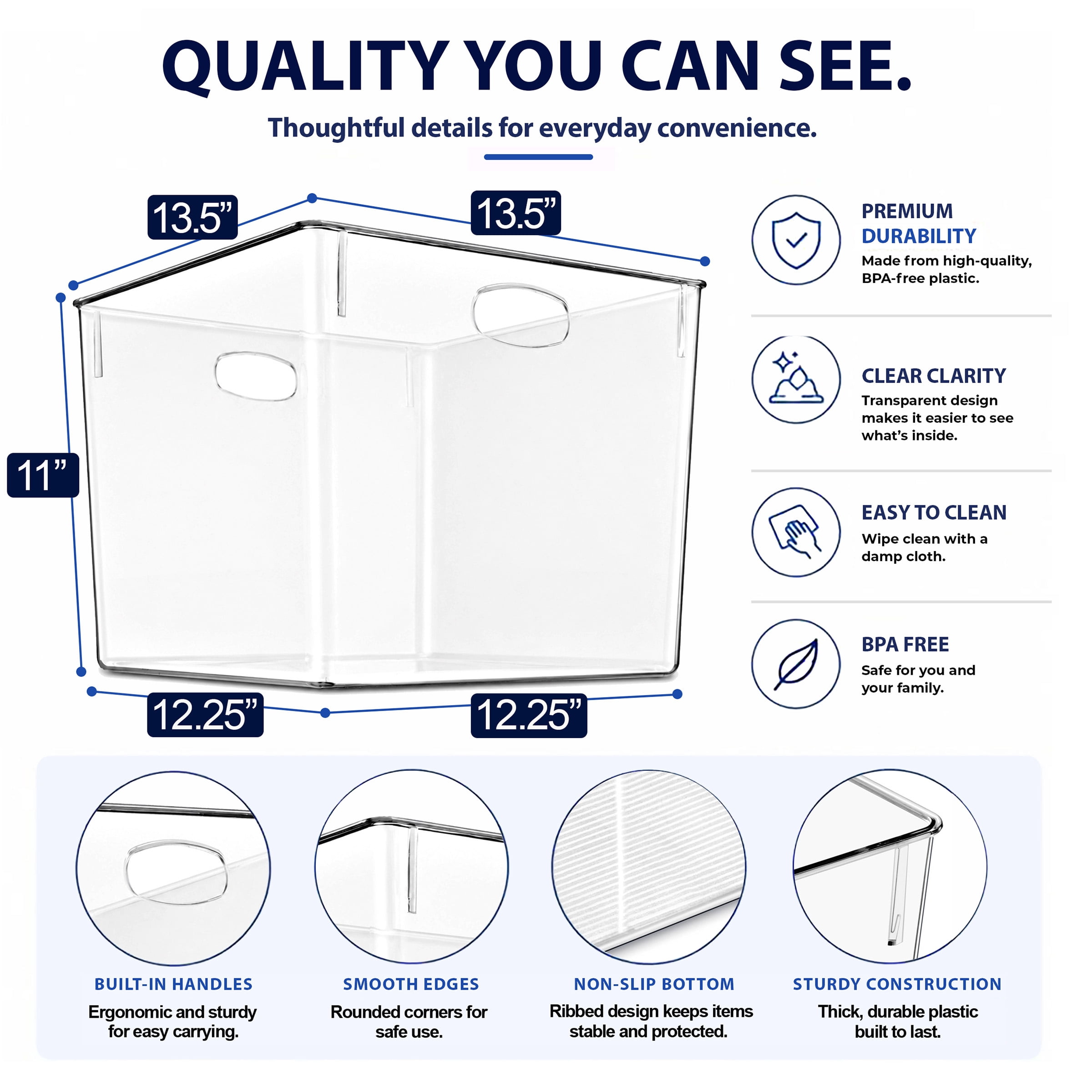 Sorbus 4-Pack Clear Stackable Storage Bins with Handles, BPA-Free Extra Large Square Organizers