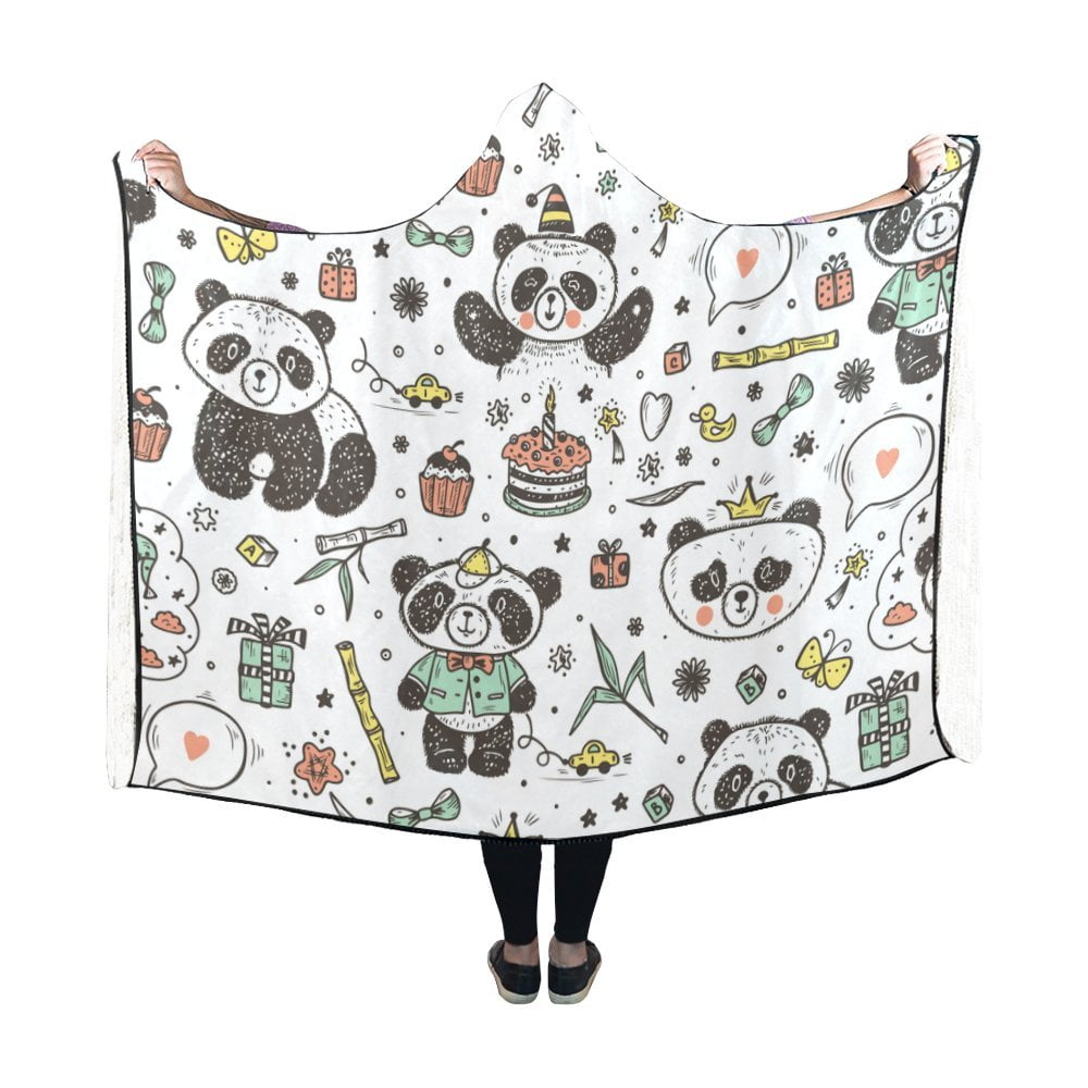 ASHLEIGH Hooded Blankets Cute Baby Pandas Throw Wearable Antipilling