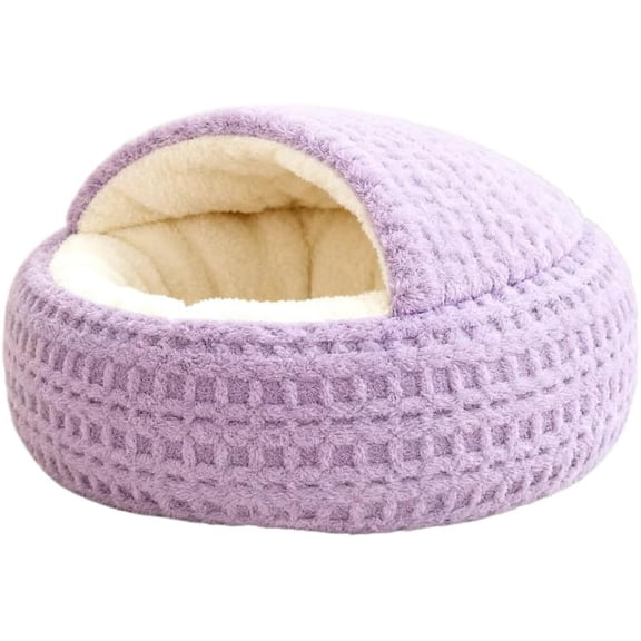 Hooded Plush Cat Bed, Semi-Enclosed Shell Pet Nest with Soft Warm Design for Cats and Puppies