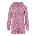thumbnail image 4 of aohooy Onesie Women Graphic Winter Sherpa Plush Shorts Pajamas Hooded Ears Fleece Zipper Sleepwear Long Sleeve Jumpsuit Purple,L, 4 of 6