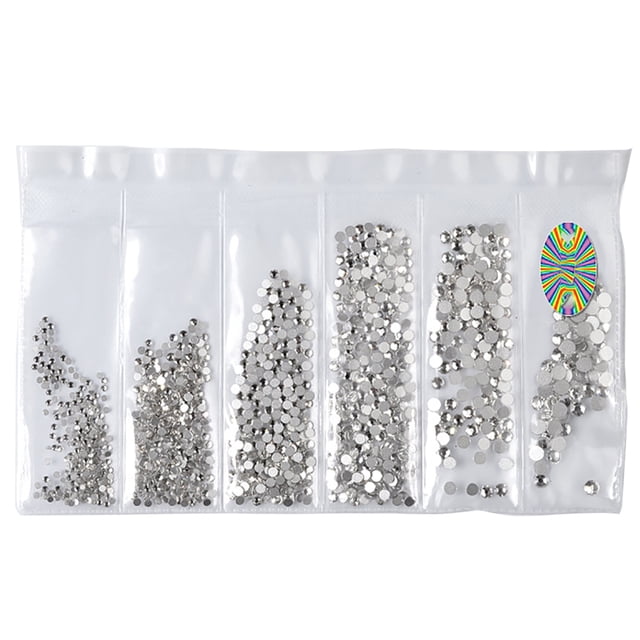 Flatback Rhinestone 6-Size Shiny DIY Round Crystal Gem Flatback Gem for Nail Art