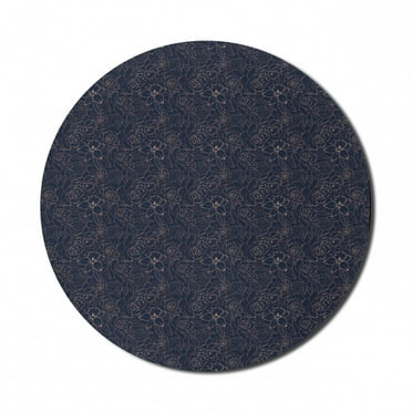 Navy Blue Mouse Pad for Computers, Abstract Hand Drawn Interpretation of Narcissus Rose Daffodil Peony Flower, Round Non-Slip Thick Rubber Modern Mousepad, 8" Round, Indigo Sand Brown, by Ambesonne