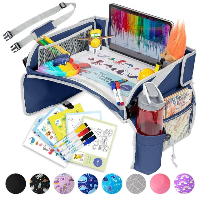 Bandeja de viaje PILLANI Kids para asiento de coche con juegos y bolígrafos para colorear