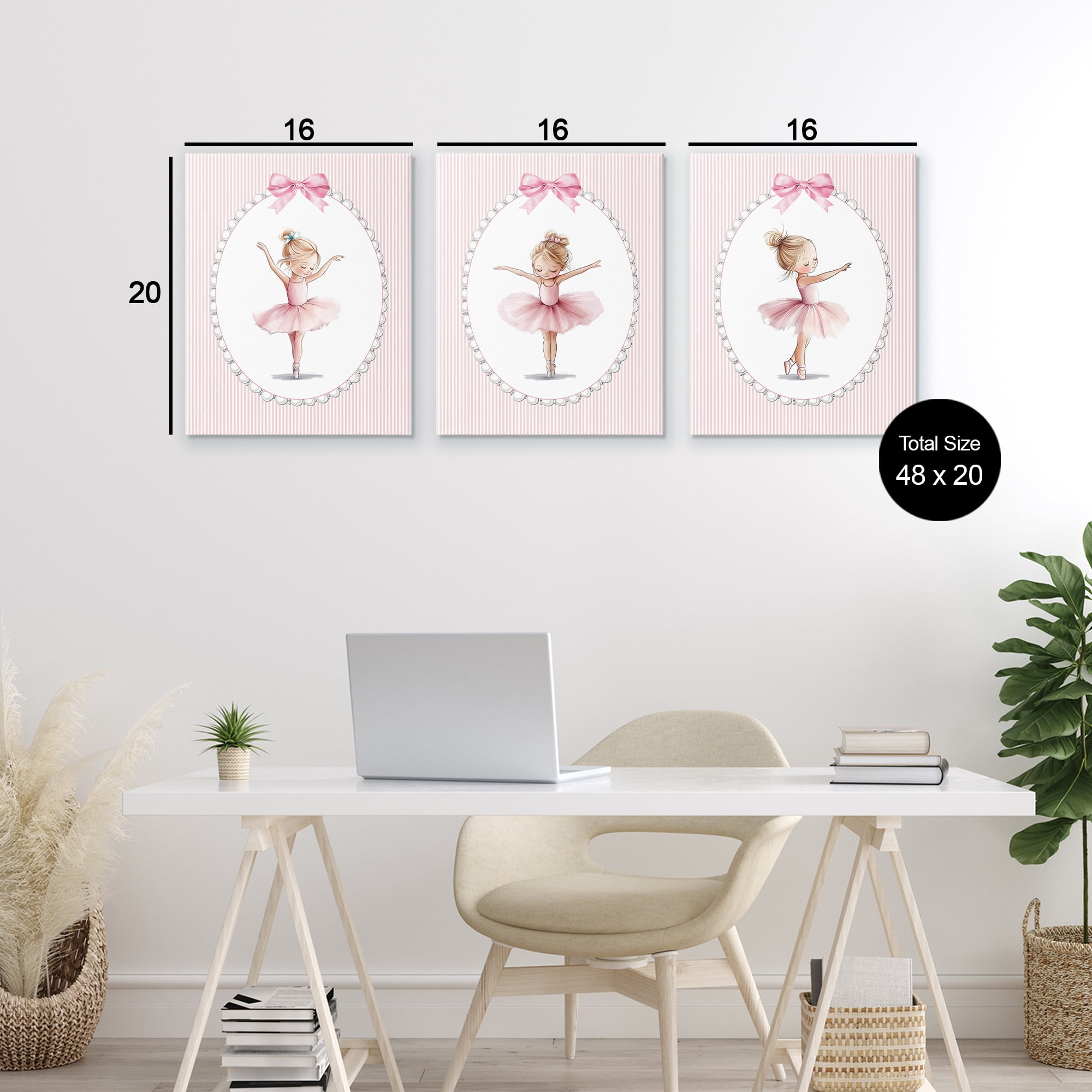 Stupell Industries Dancing Ballerinas in Pink 3 Piece Canvas Wall Art Set, design by Christine Simpson Art