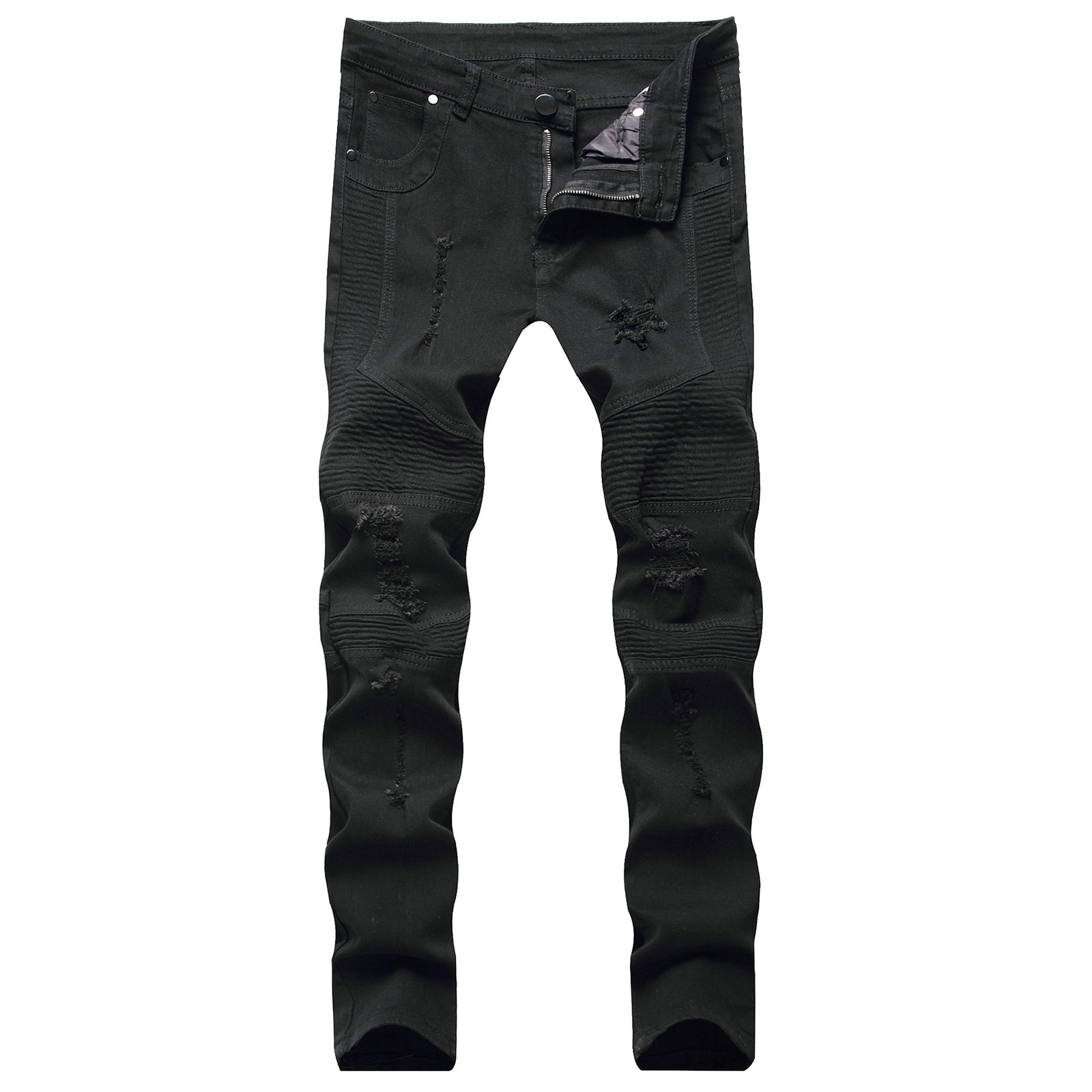 Jeans for Men's Plus Size Capri Trouser Hip-hop Ripped Motorcycle Denim Pant Slim Stretch Leg Pencil Pants - image 1 of 3
