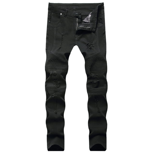 Jeans for Men's Plus Size Capri Trouser Hip-hop Ripped Motorcycle Denim Pant Slim Stretch Leg Pencil Pants