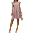 thumbnail image 5 of Women's Summer Dresses Sleeveless Ruffle Sleeve Round Neck Flowy Pleated Mini Babydoll Dress Light L (Summer Dresses for Women 2035), 5 of 9