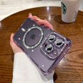 thumbnail image 1 of High-grade Glitter Rhinestones Phone Case For iPhone 16 15 11 12 13 14 Pro Max 16 Plus Magsafe Magnetic Clear Lens Protect Cover Dark Purple For iPhone 13 ProMax, 1 of 6