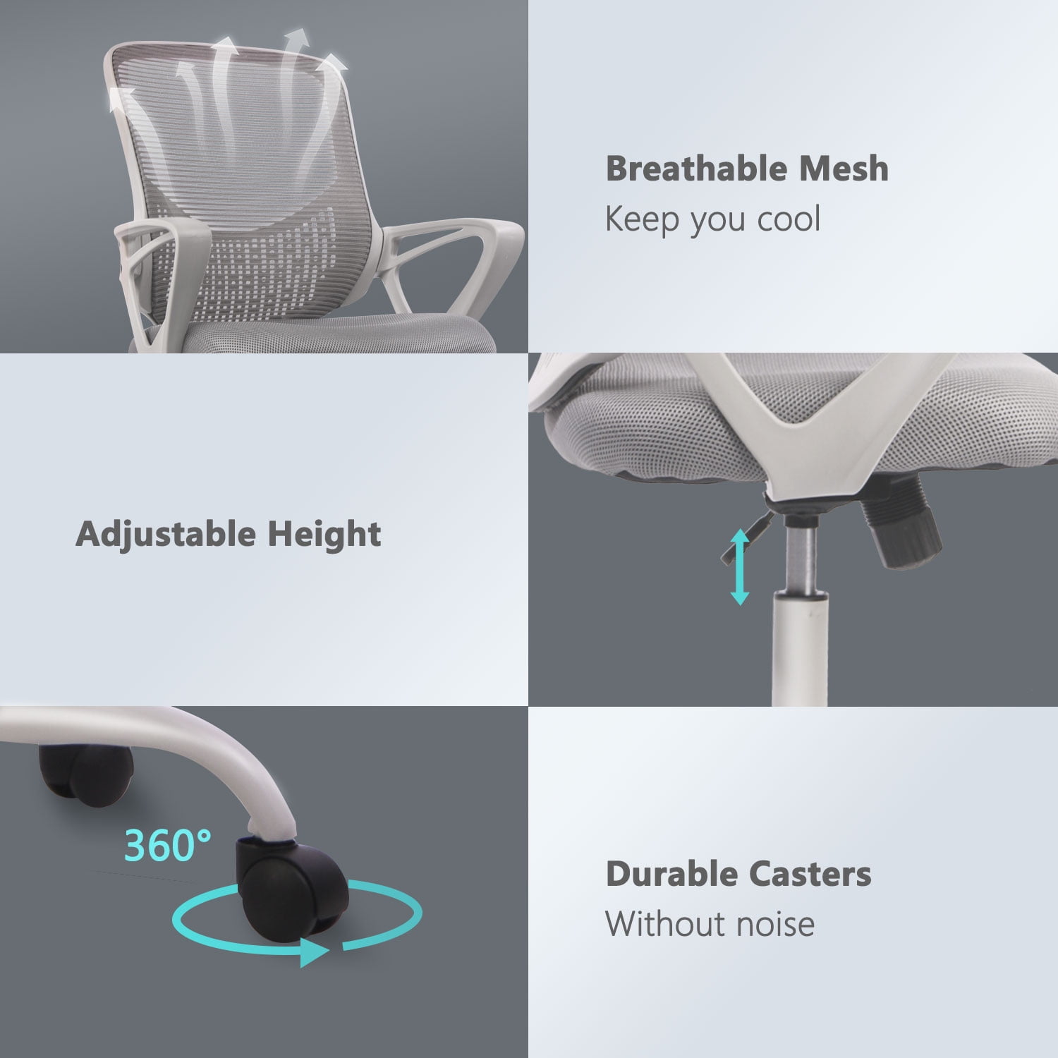 Home Office Mid Back Mesh Ergonomic Computer Chair with Height Adjustable, Grey