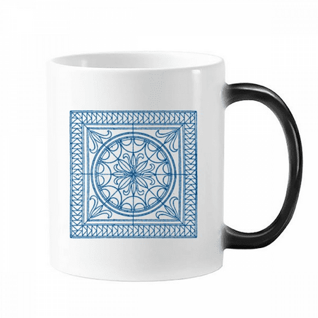 

Talavera Style Decorative Blue Pattern Changing Color Mug Morphing Heat Sensitive Cup With Handles 350 ml