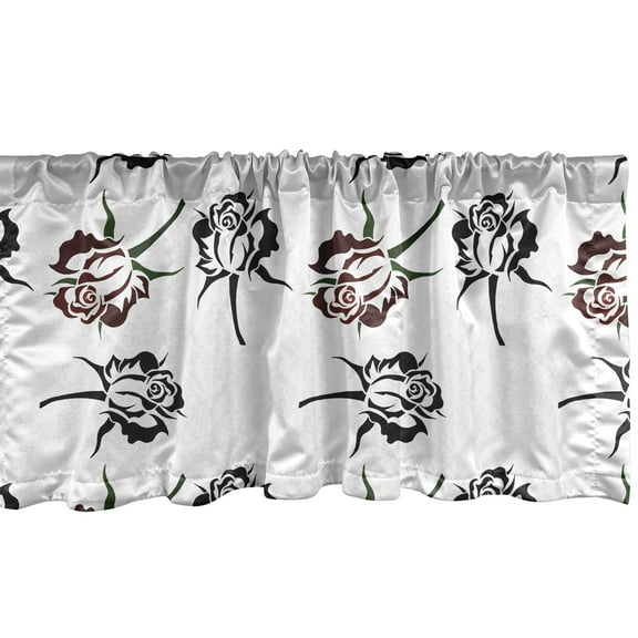 Ambesonne Roses Valance Pack of 2, Romantic Flowers, 54"X12", Fuchsia Dark Green