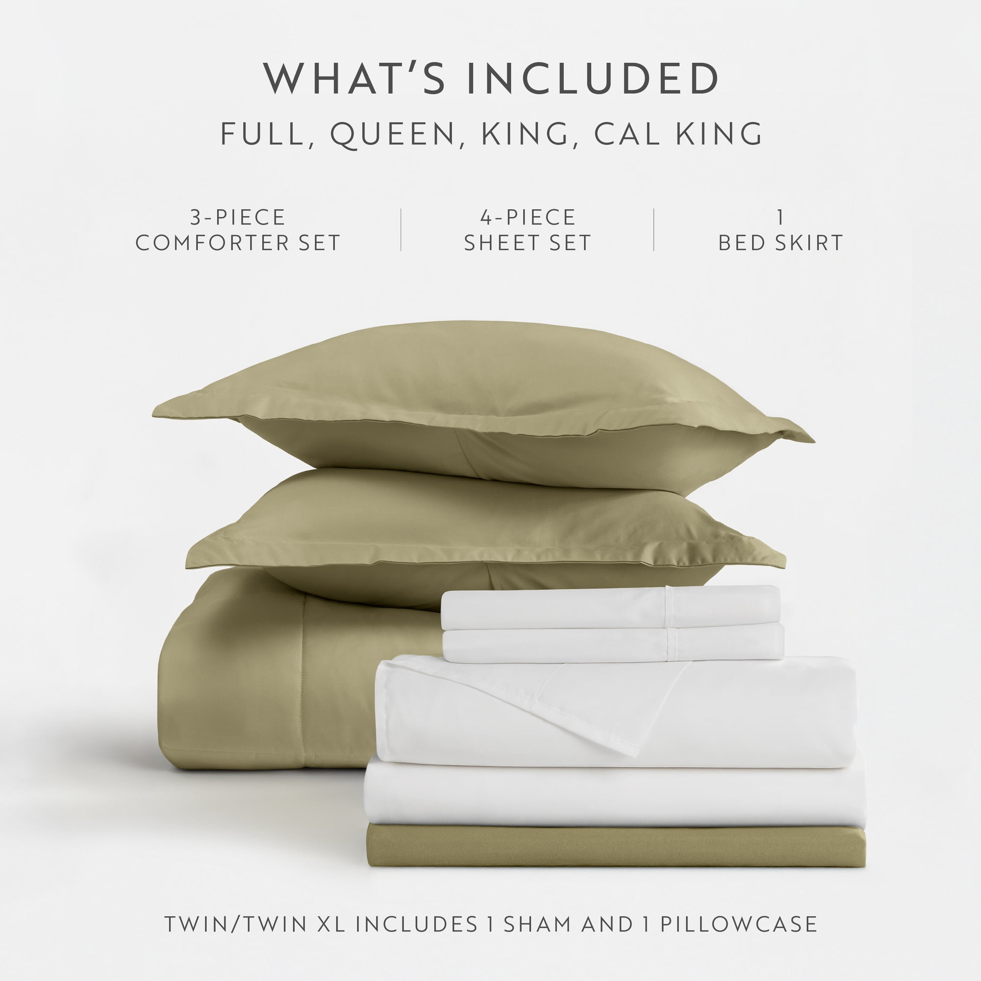 Noble Linens 8-Piece Sage Bed in a Bag Microfiber Bedding Set, Twin