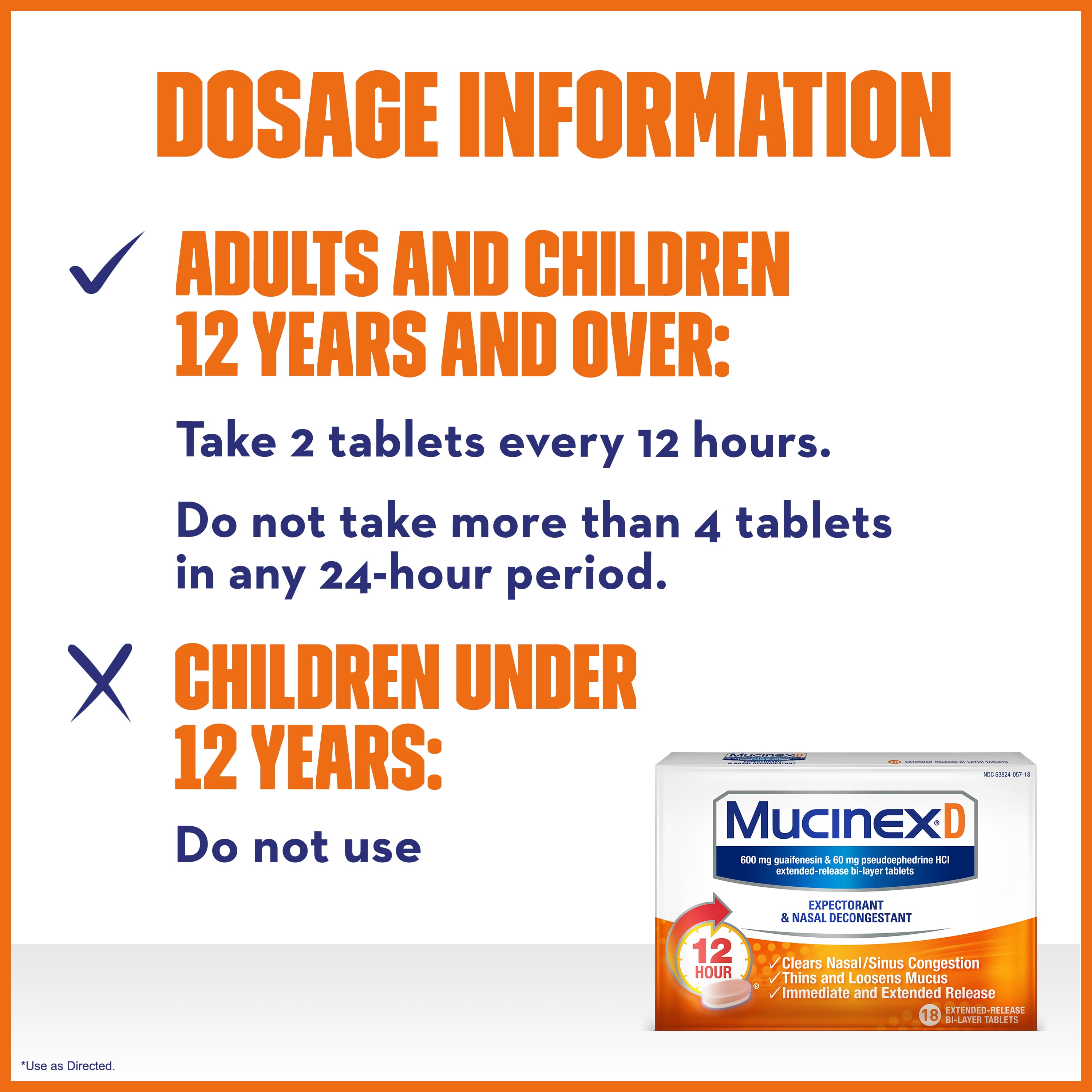 Mucinex D Expectorant and Nasal Decongestant Tablets, 18 Count