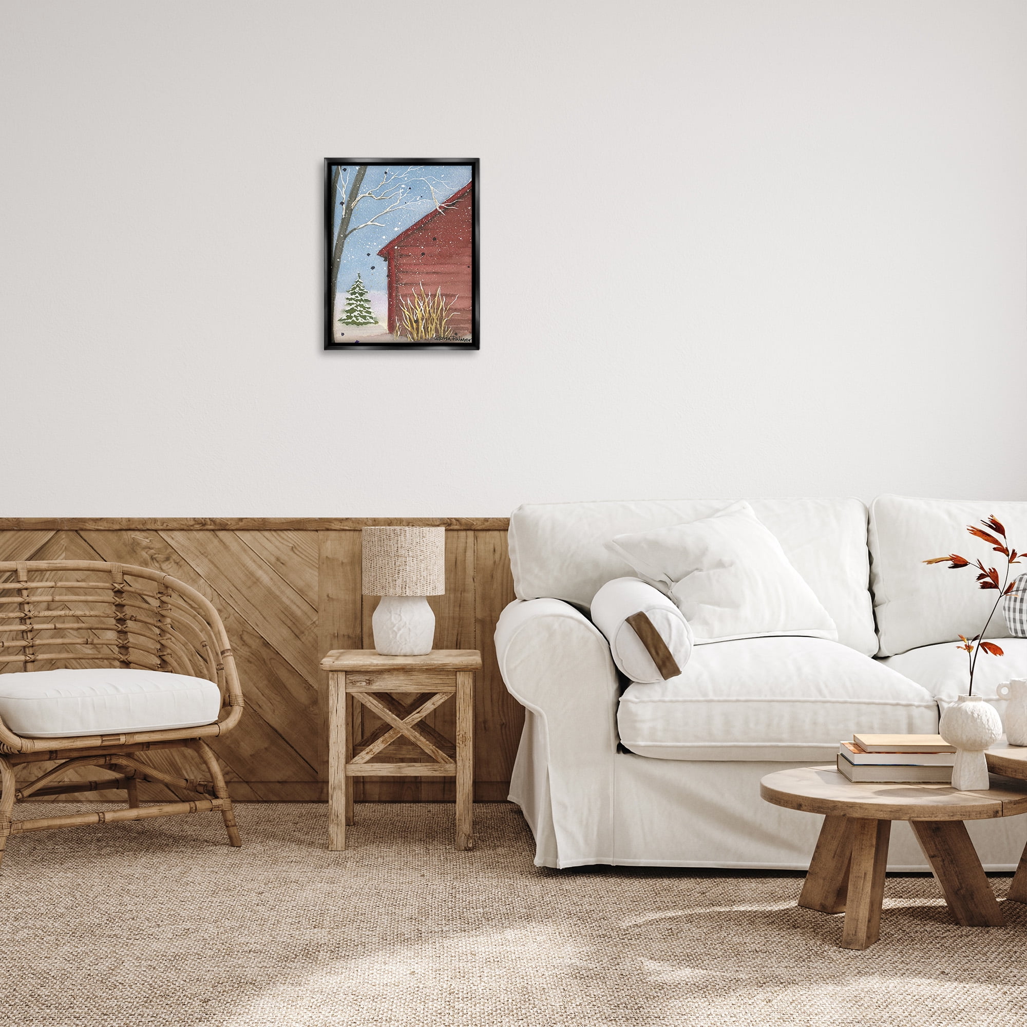 Stupell Industries Winter Snowy Cabin Holiday Painting Black Floater Framed Canvas Art Print Wall Art, 17 x 21