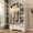 White Glass Doors, variant on Arched 3-Door Armoire Wardrobe Closet with Mirror & Motion Sensor Light, Large Wood Wardrobe Closet with 2 Drawers 4 Shelves, Rustic Clothes Storage Organizer for Bedroom