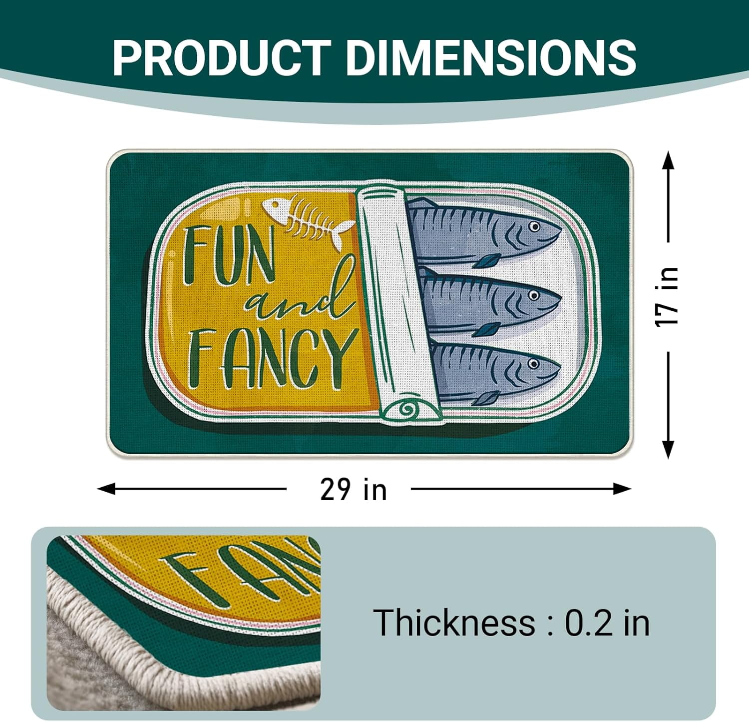 Sardines Can Welcome Front Door Mat, Fun and Fancy Beach Coastal Fish Decorative Doormat Non-Slip Floor Entryway Rug, Nautical Seafood Low Profile Indoor Outdoor Home Kitchen Decor 17x29 Inches