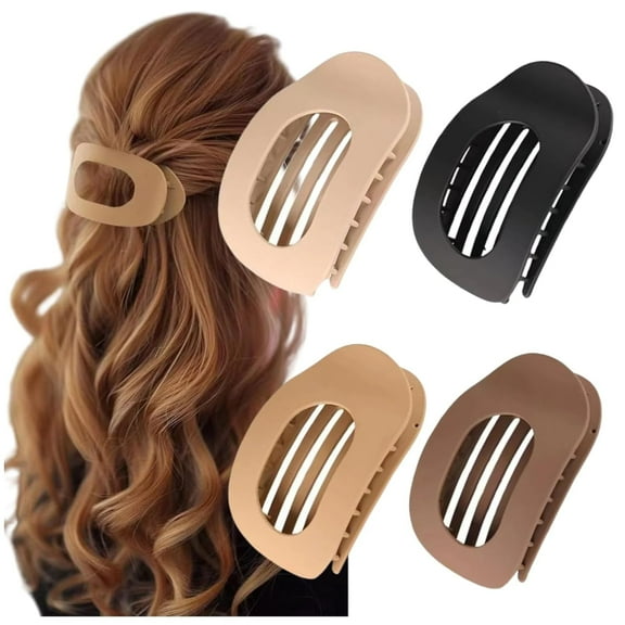 4PCS French Flat Hair Clips for Women Duckbill Hair Clips Round Casual Versatile Solid Colour Lay Down Claw Clamps Clip Simple Elegant for Thick Thin Long Short Hairs