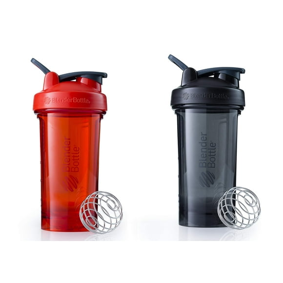 BlenderBottle Pro Series Bouteille Shaker BlenderBall Base Arrondie avec Bec 24 Onces Lot de 2 (Noir - Orange)