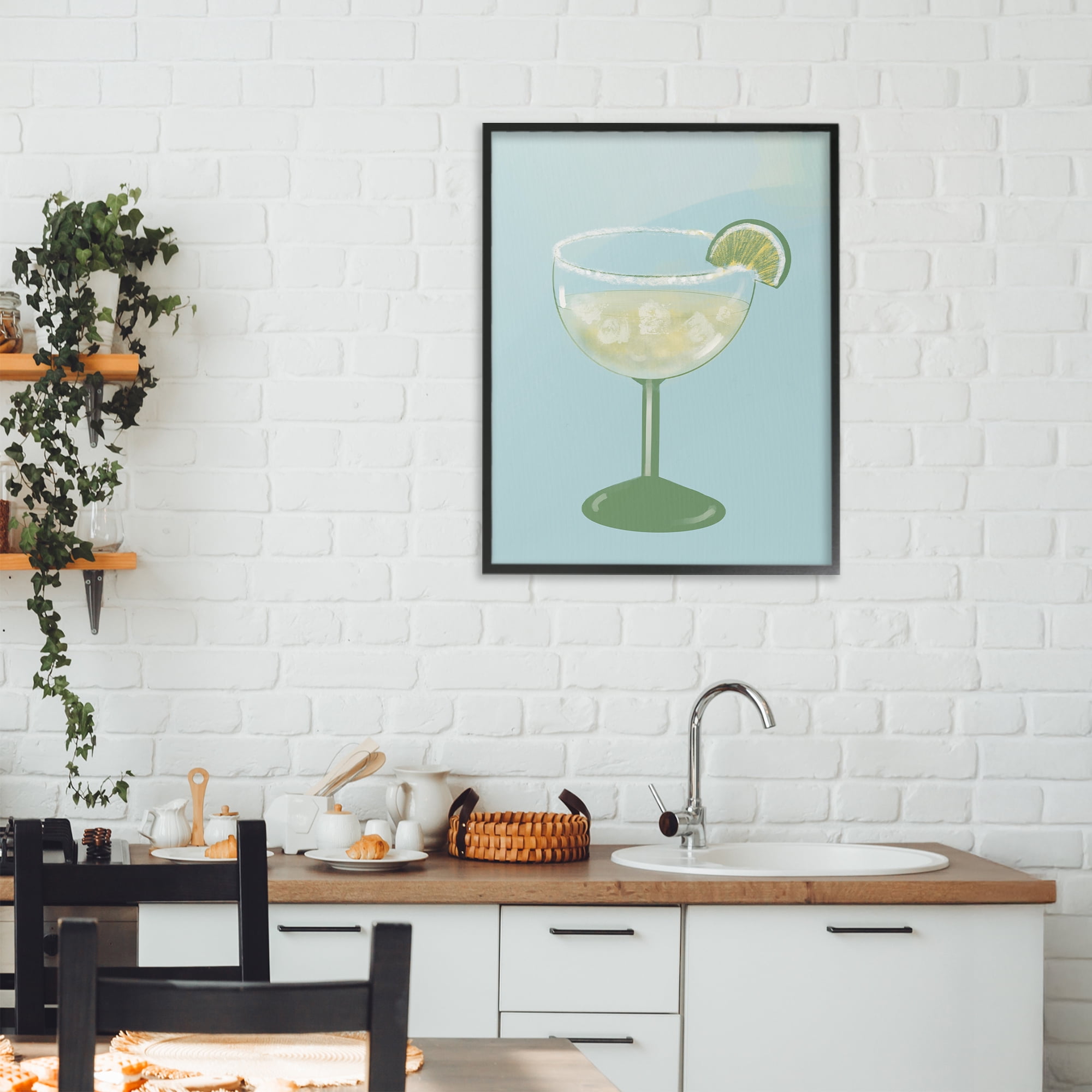 Stupell Industries Margarita Glass over Blue Black Framed Giclee Art, design by Robin Maria