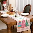 thumbnail image 5 of Christmas Table Runner , Striped Trees Merry and Bright Xmas Decorative Farmhouse Table Decoration for Kitchen Dinning, Indoor Outdoor Dinner Party (Pink) GT125-72, 5 of 7