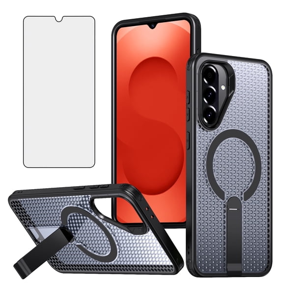 Asuwish Kickstand Hard Shell Slim Cell Phone Case with Tempered Glass Screen Protector for Samsung Galaxy A26, Black