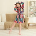 thumbnail image 3 of FORMRS Niños Bathrobe Unisex Hooded Robe Soft Plush Pajamas Sleepwear, Size 2-3T, Red and Purple Plaid Pattern, 3 of 7