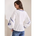 thumbnail image 4 of DARING DIVA Women's V Neck Boho Mexican Embroidered Top S White, 4 of 6
