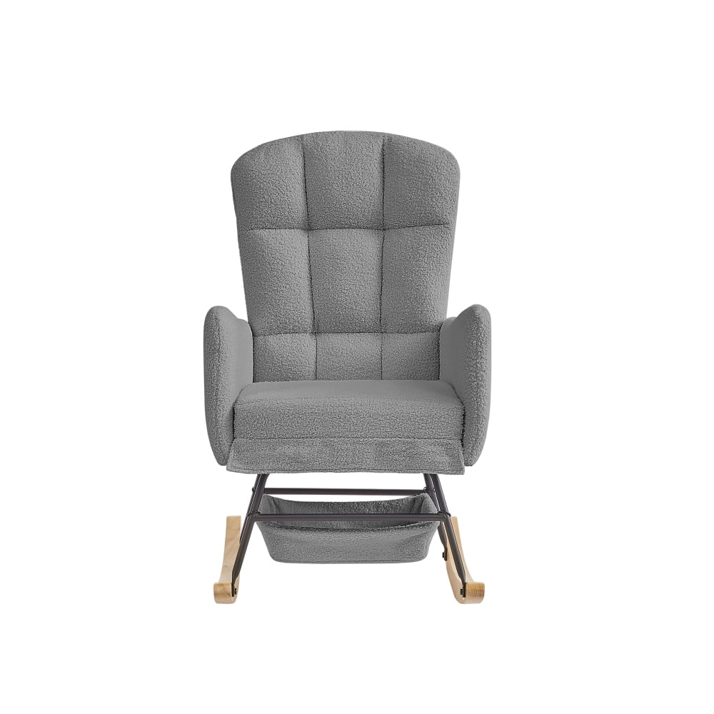 Pink Teddy Fleece Rocking Chair, Upholstered Nursery Glider with High Back, Metal & Wood Frame