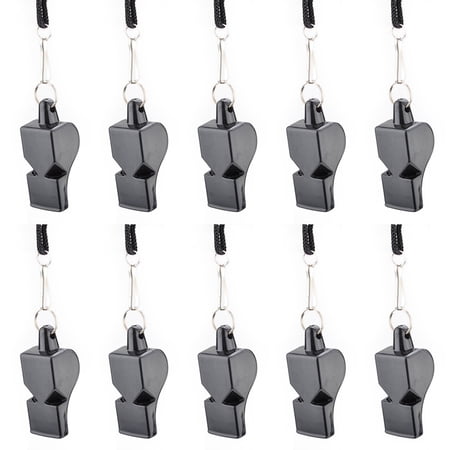 GOGO 100 Pcs Black Whistles with Lanyard Plastic Pea-Less Sports Whistle Bulk Emergency Safety Whistles for Coaches Referees