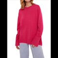 thumbnail image 1 of Suéter de Punto de Larga para Mujer, Jersey de Cuello Redondo, Suéter Informal Holgado. Rosa Roja Talla Única, 1 of 7