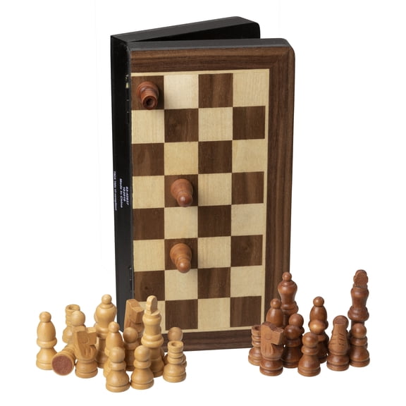 Travel Magnetic Folding Walnut Stained Wood Chess Set
