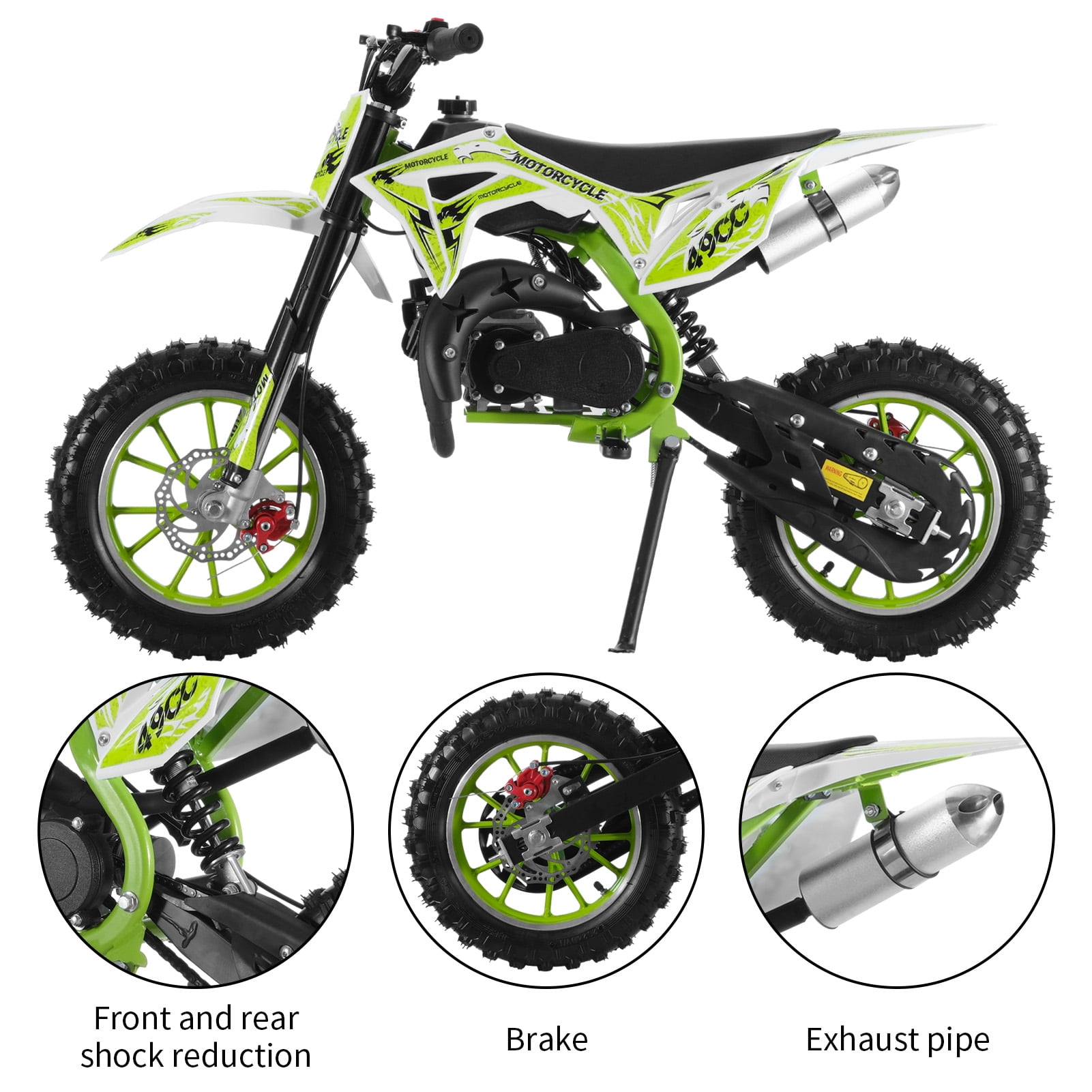 DJZ Kids Mini 49cc Gas Dirt Bike, 2-Stroke Ride-on Motorcycle with with Pull Start, Speed 25 mph, Green