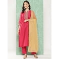 thumbnail image 3 of Janasya Women's Pink Crepe Silk Solid Kurta with Pant and Dupatta, 3 of 8