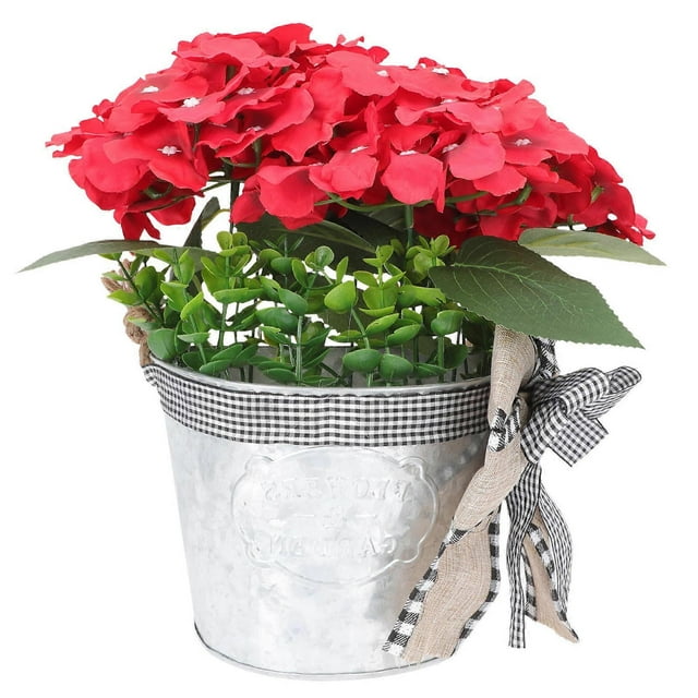 Red Plastic Hanging Flower Basket for Front Door Decor and Outdoor Deck Decorations 12.5 inches
