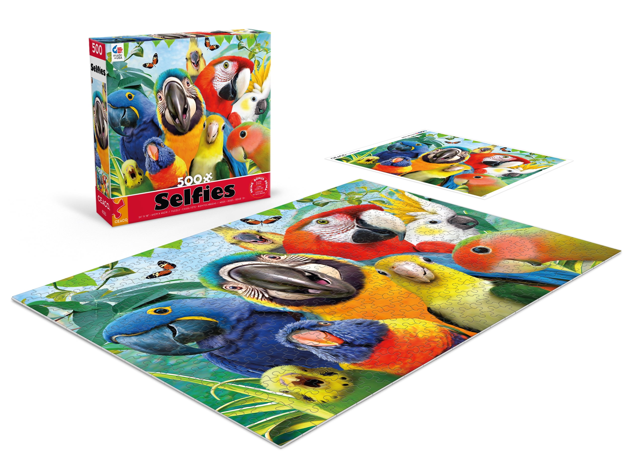 Puzzle en 500 pièces Ceaco Perfect Parrot Selfies pour adultes, à partir de 14 ans