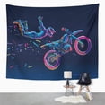 thumbnail image 2 of ZEALGNED Blue Motocross Acrobatic Motorcycles Jump Show Artwork In The Style Paint Strokes Wall Art Hanging Tapestry Home Decor for Living Room Bedroom Dorm 60x80 inch, 2 of 2