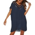 thumbnail image 2 of HOWPAY Cover Ups for Swimwear Women Hollow Out Swimsuit Coverup Short Sleeve Casual Swimwear Summer Crochet Beach Dress Vacation Clothes Blue One Size, 2 of 4
