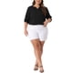 thumbnail image 2 of Blusa de gasa de mujer plus size Agnes Orinda con cuello partido, dobladillo alto-bajo, mangas 3/4, 2024, talla 4X, color negro, 2 of 6