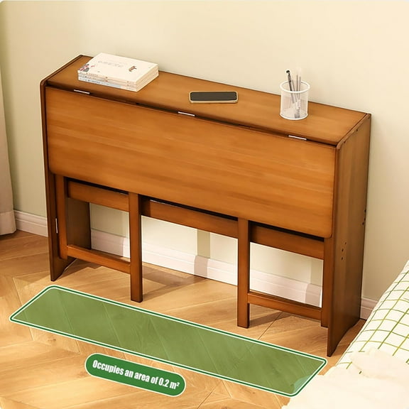 39 inch Folding Desk, 2 Tier Foldable Rectangular Desk for Small Spaces, Space Saving Computer Table with Bookshelf, Easy Assembly Writing Desk for Student Office Home