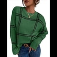 thumbnail image 1 of Suéter de Punto A Cuadros para Mujer, Otoño e Invierno, Informal, Cuello Redondo, Tops con Bloques de Color. Verde L, 1 of 10